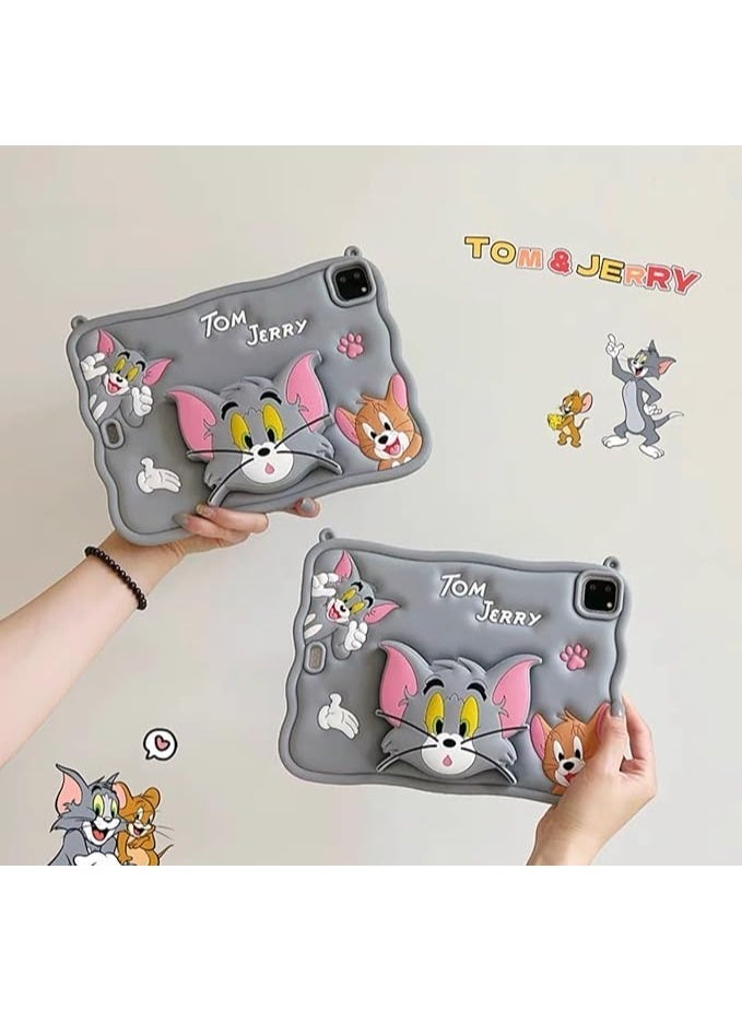 توم آند جيري غطاء حامل سيليكون ثلاثي الأبعاد من Fekra Cartoon لجهاز iPad Air 11 بوصة M2 2024/ iPad Air 5/4 الجيل  Funda Case (مع حبل) (Tom&Jerry) - Image 5